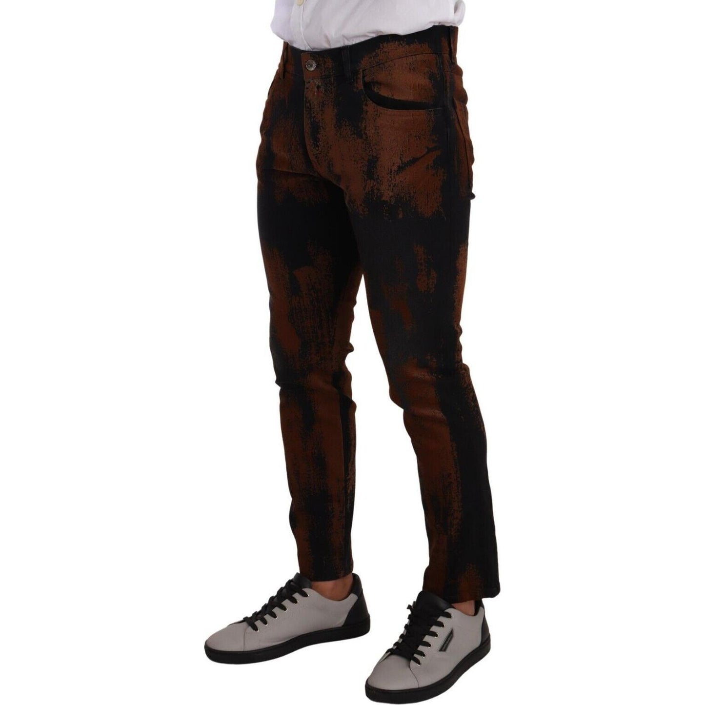 Dolce & Gabbana Black Brown Tie Dye Cotton Skinny Denim Jeans