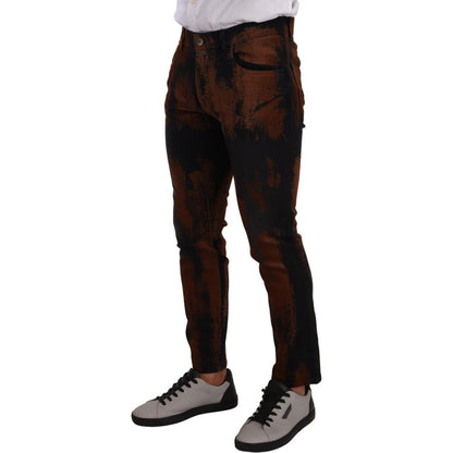 Dolce & Gabbana Black Brown Tie Dye Cotton Skinny Denim Jeans
