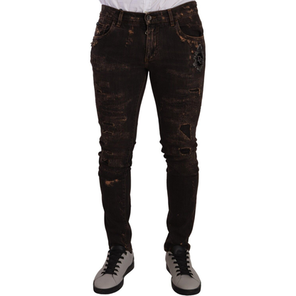 Dolce & Gabbana Brown Distressed Slim Fit Skinny Denim Jeans
