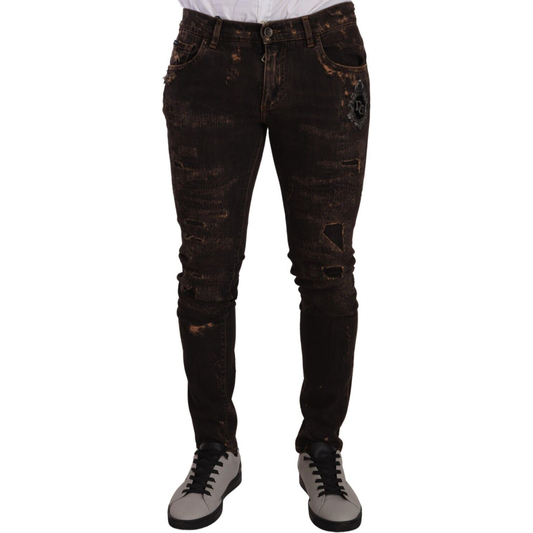 Dolce & Gabbana Brown Distressed Slim Fit Skinny Denim Jeans PAN72705 - 48