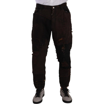Dolce & Gabbana Brown Cotton Distressed Regular Denim Jeans