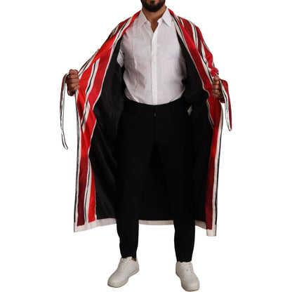 Dolce & Gabbana Red White Striped Silk Mens Night Gown Robe