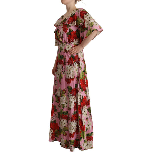 Dolce & Gabbana Pink Floral Silk Stretch Gown Maxi Dress DR28631- 40