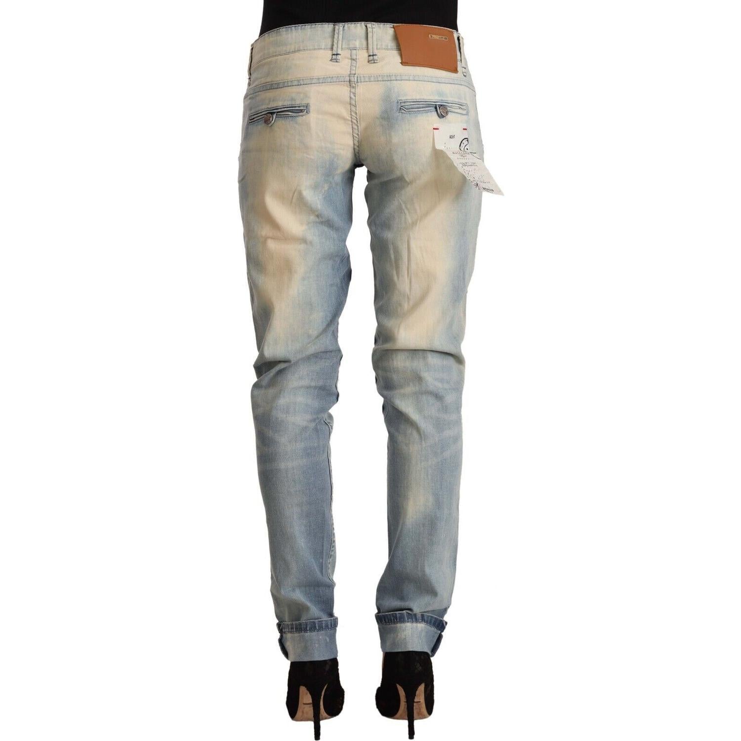 Acht Light Blue Washed Cotton Low Waist Skinny Denim Jeans