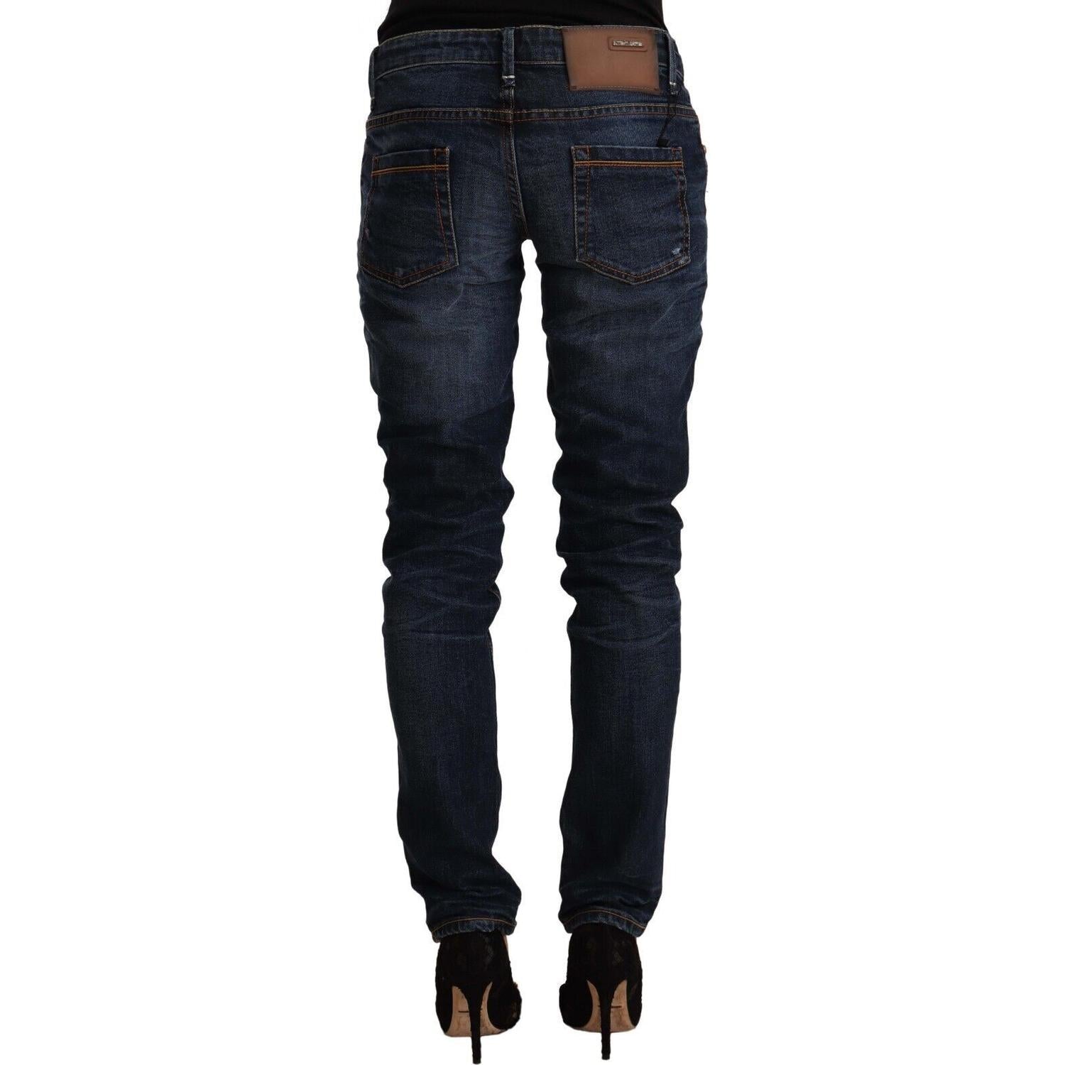 Acht Blue Washed Cotton Mid Waist Skinny Denim Jeans