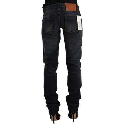 Acht Black Washed Cotton Skinny Denim Low Waist Jeans