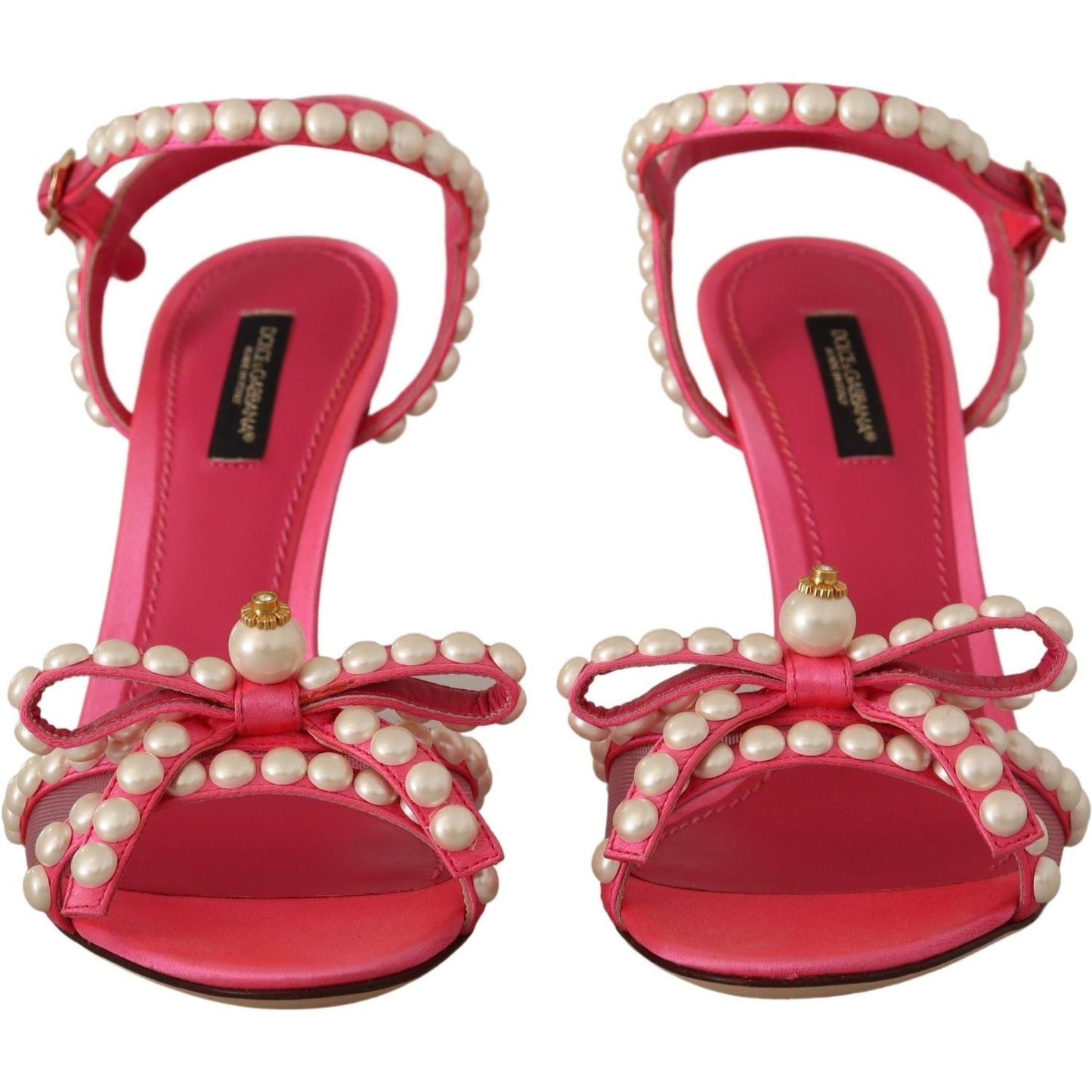 Dolce & Gabbana Pink Satin White Pearl Crystals Heels Shoes