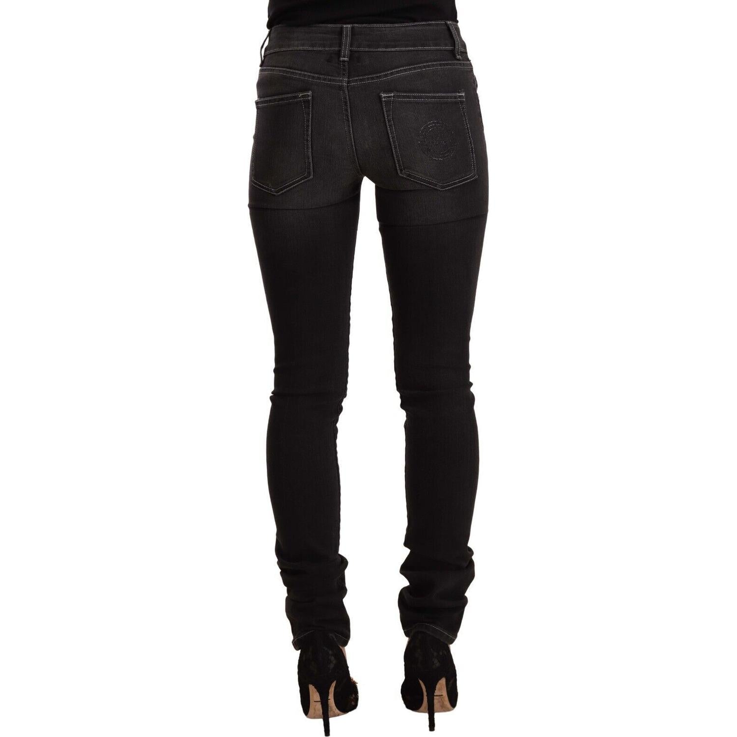 GF Ferre Black Washed Mid Waist Cotton Denim Skinny Jeans