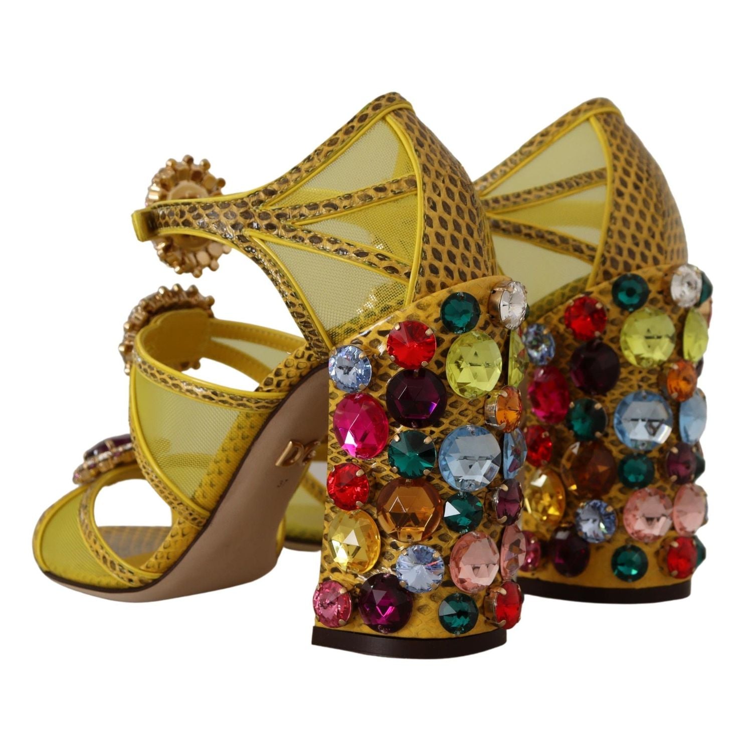 Dolce & Gabbana Yellow Leather Crystal Ayers Sandals Shoes