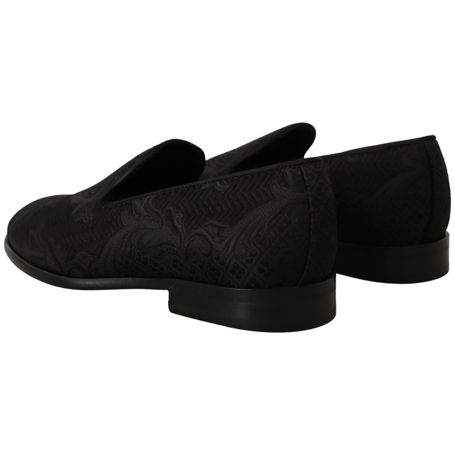 Dolce & Gabbana Black Floral Brocade Slippers Loafers Shoes