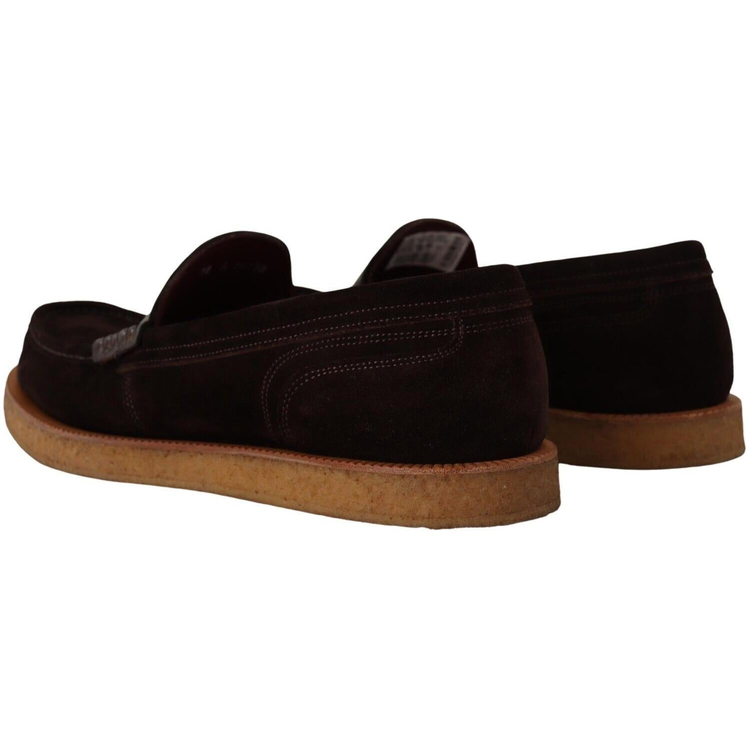 Dolce & Gabbana Brown Suede Leather Slip On Flats Moccasin Shoes