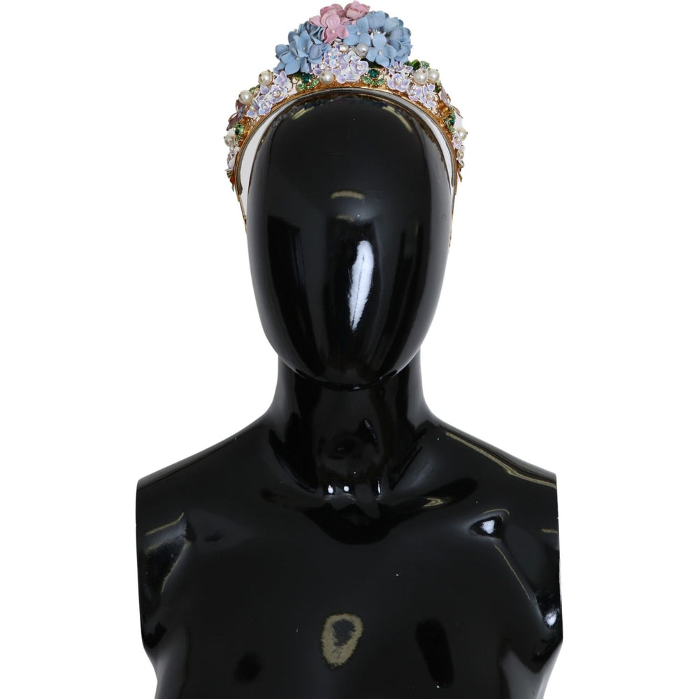 Dolce & Gabbana Gold Crystal Purple Hortensia Headband Crown Diadem SMY100489