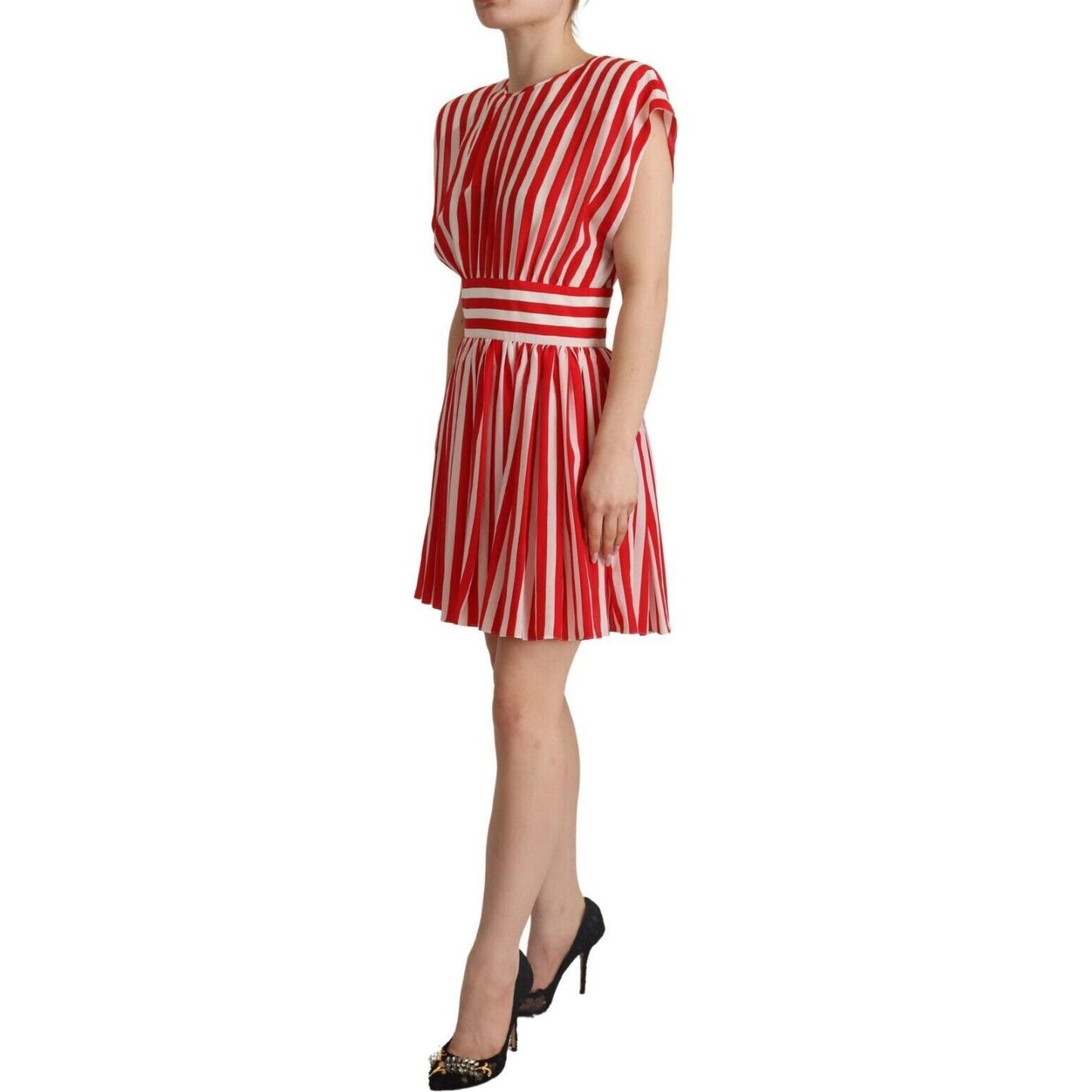 Dolce & Gabbana Red White Stripes Silk Mini A-line Dress