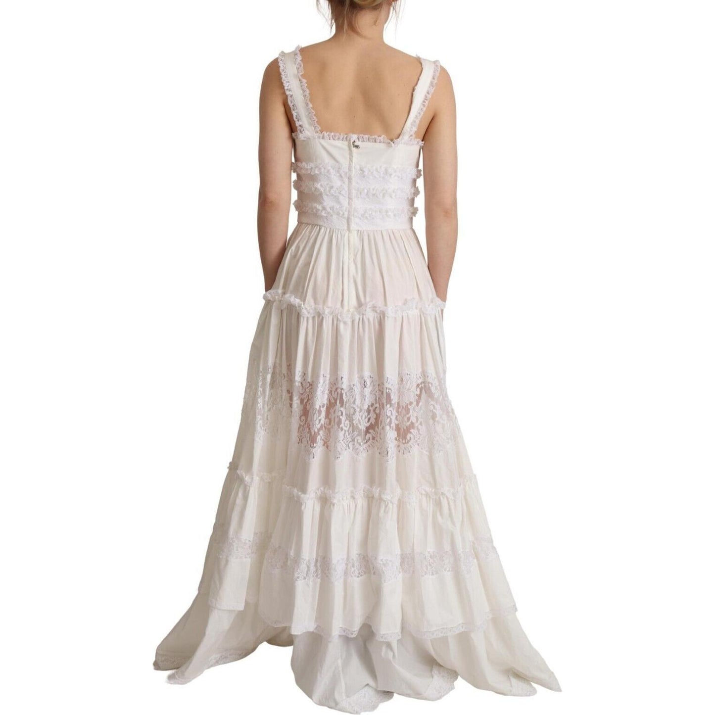 Dolce & Gabbana White Cotton Tiered Long Maxi A-line Dress