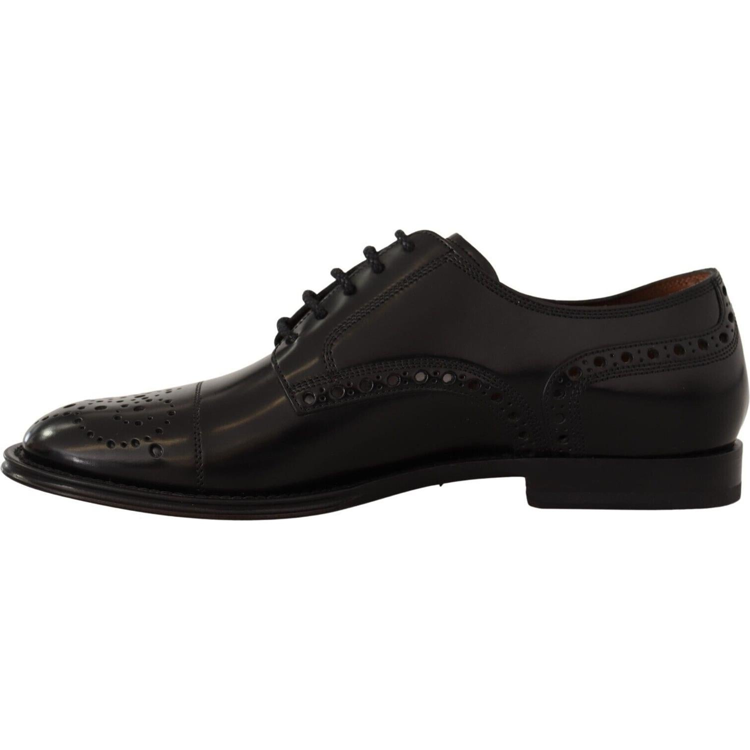 Dolce & Gabbana Black Leather Wingtip Mens Formal Derby Shoes