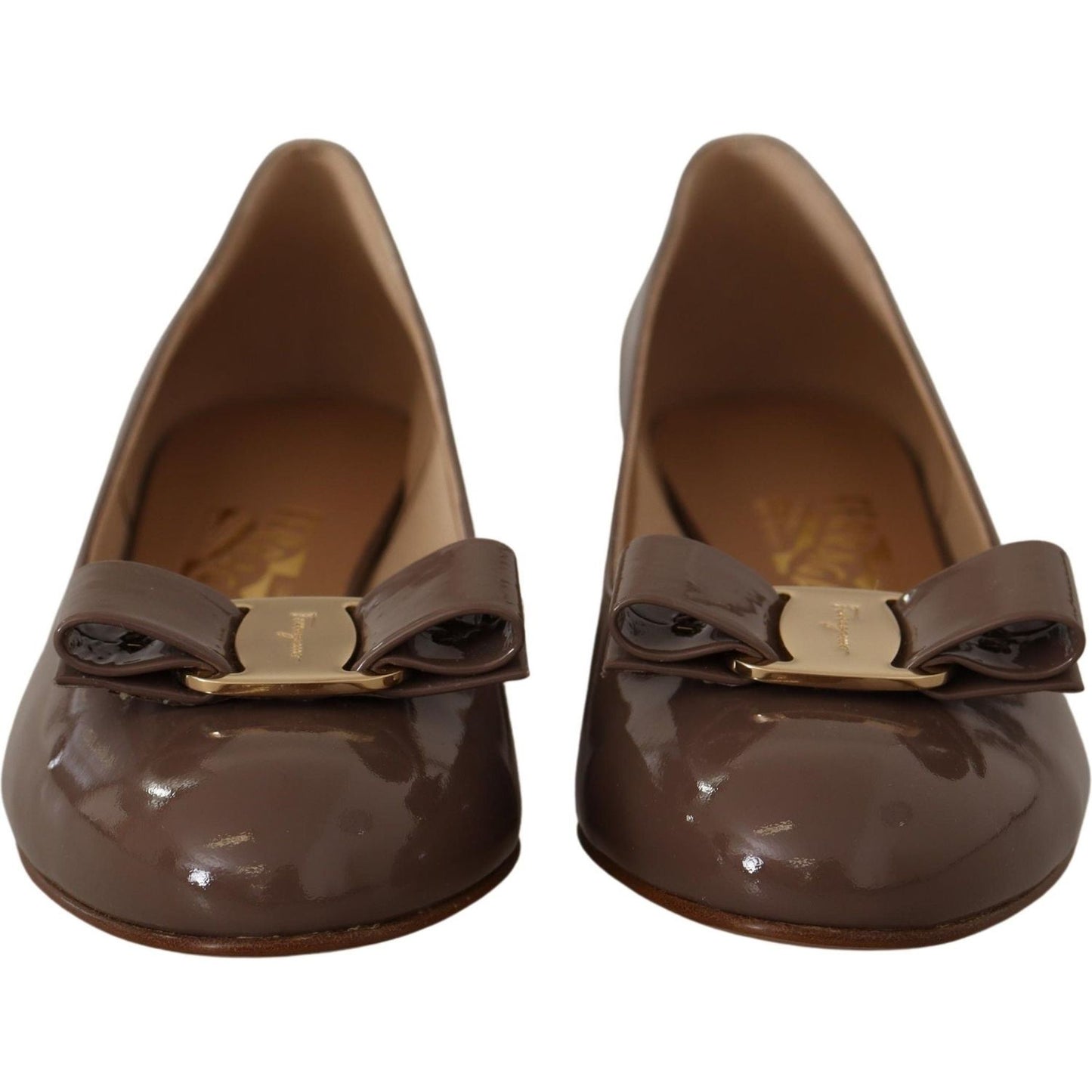 Salvatore Ferragamo Elegant Caraway Brown Pumps with Vara Bow WOMAN PUMPS