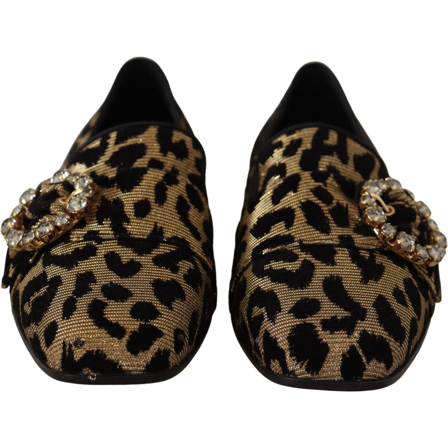 Dolce & Gabbana Gold Leopard Print Crystals Loafers Shoes