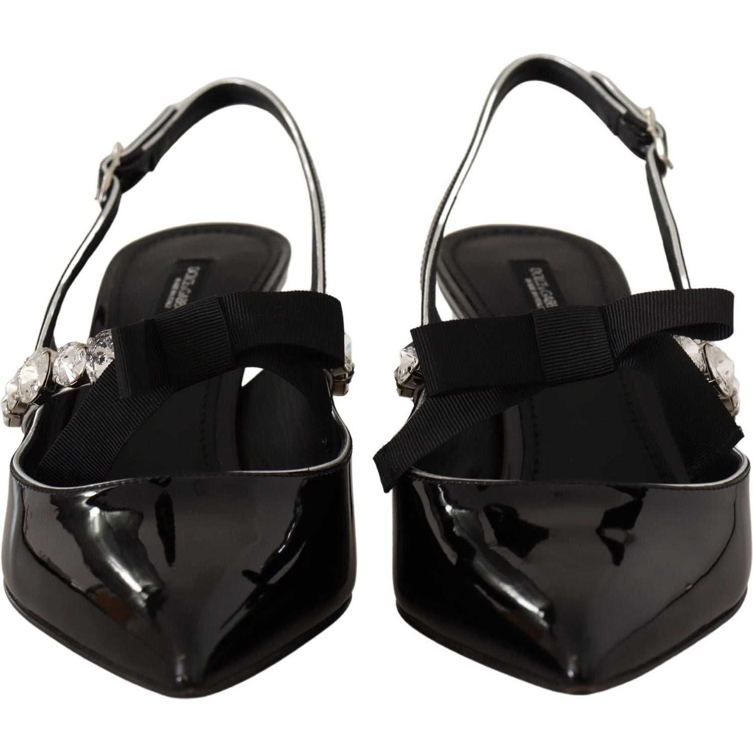Dolce & Gabbana Black Patent Leather Crystal Slingbacks Shoes