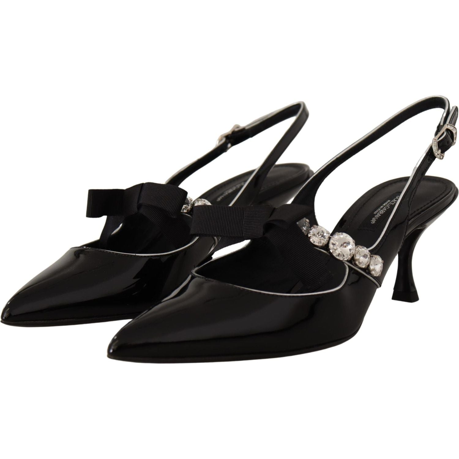 Dolce & Gabbana Black Patent Leather Crystal Slingbacks Shoes