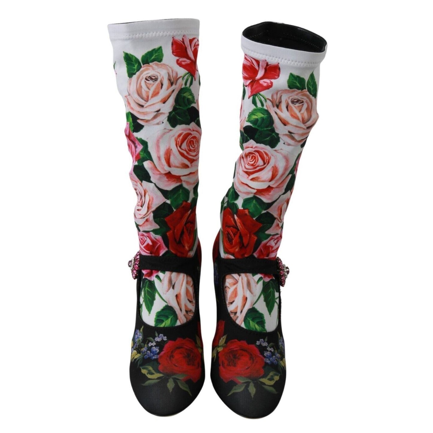 Dolce & Gabbana Black Floral Socks Crystal Jersey Boots Shoes