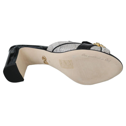 Dolce & Gabbana Black Gray Exotic Leather Crystals Sandals Shoes