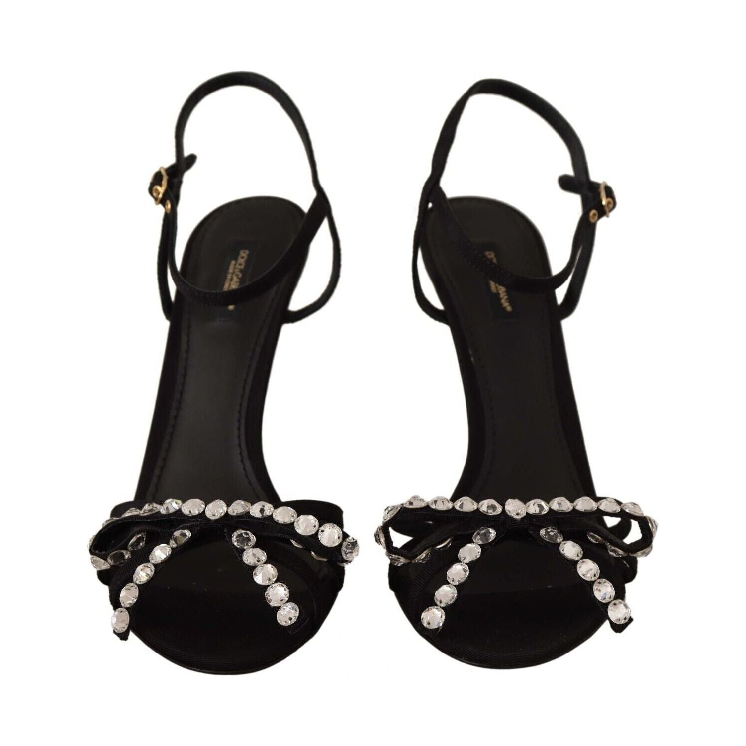 Dolce & Gabbana Black Crystals Ankle Strap Heels Sandals Shoes