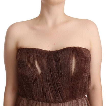 Dolce & Gabbana Metallic Bronze Polyester Maxi Gown Dress