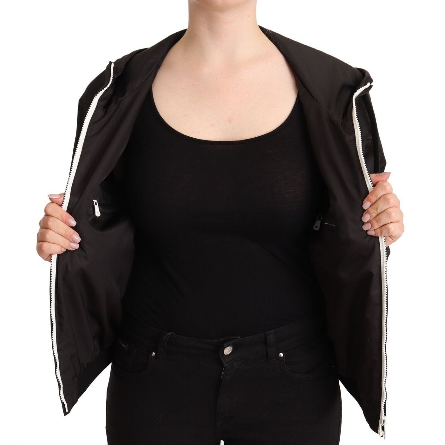 Dolce & Gabbana Black Polyester Hooded Bomber Full Zip Jacket