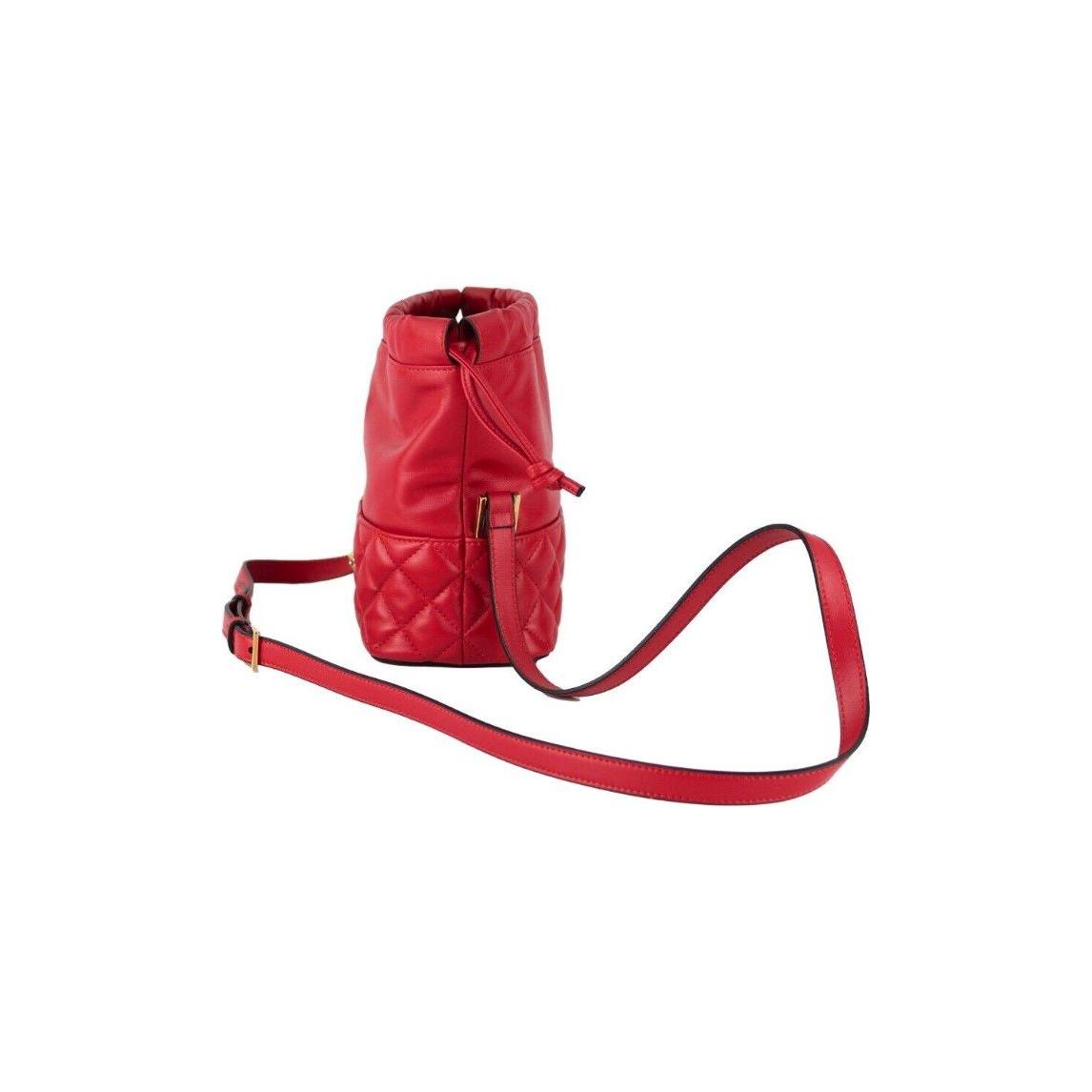 Versace Red Quilted Leather Drawstring Shoulder Bag Bucket Crossbody Handbag