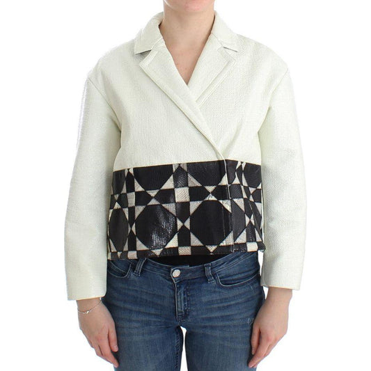 Andrea Pompilio White Black Cropped Leather Jacket SIG12659-1