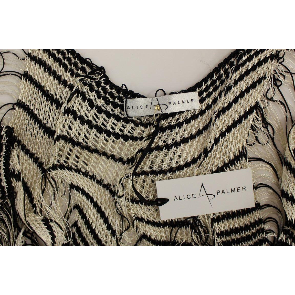Alice Palmer Black Chainette Knit Striped Assymetrical Dress Dresses