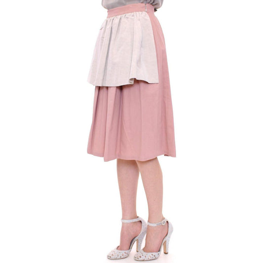 Comeforbreakfast Pink Gray Knee-Length Pleated Skirt MOM10047-1