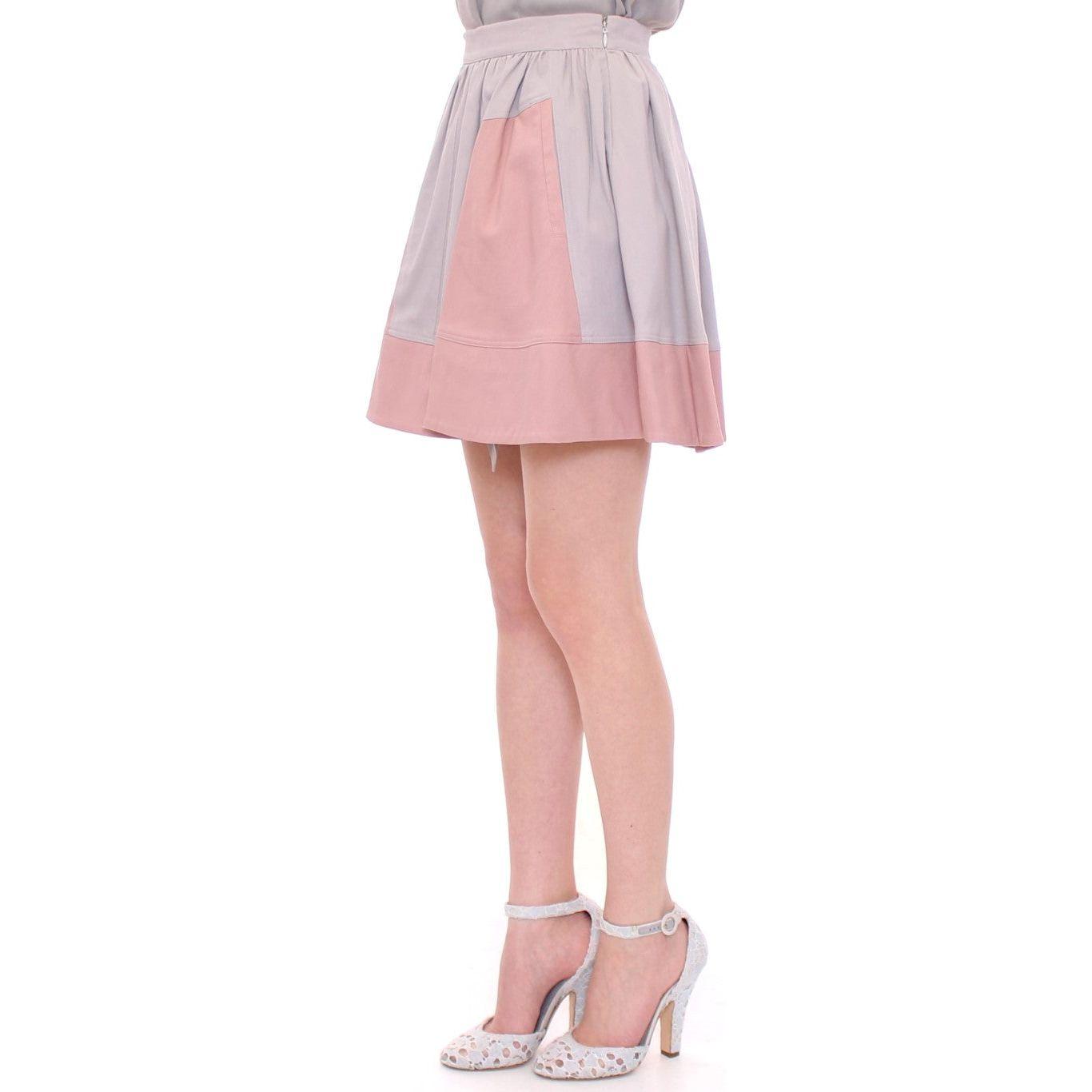 Comeforbreakfast Pink Gray Mini Short Pleated Skirt
