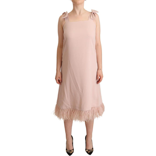 P.A.R.O.S.H. Pink Polyester Sleeveless Midi Feather Shift Dress DR28429 - 42