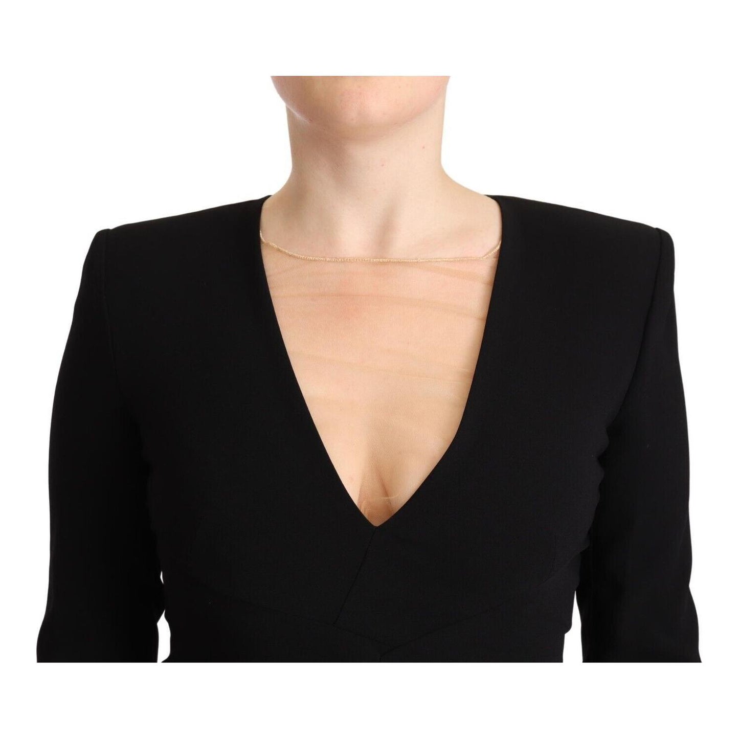 Dsquared² Black Long Sleeves Deep V-neck Mini Sheath Dress
