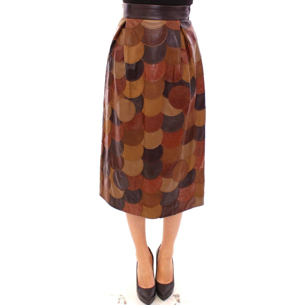 Dolce & Gabbana Brown Patchwork Leather Straight Skirt GSS11479-3