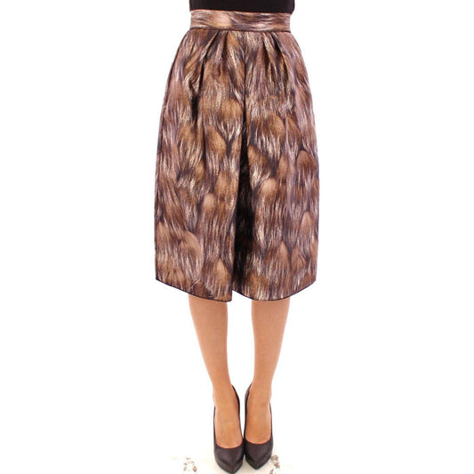 Dolce & Gabbana Brown Floral Silk Straight Full Skirt GSS11483-4