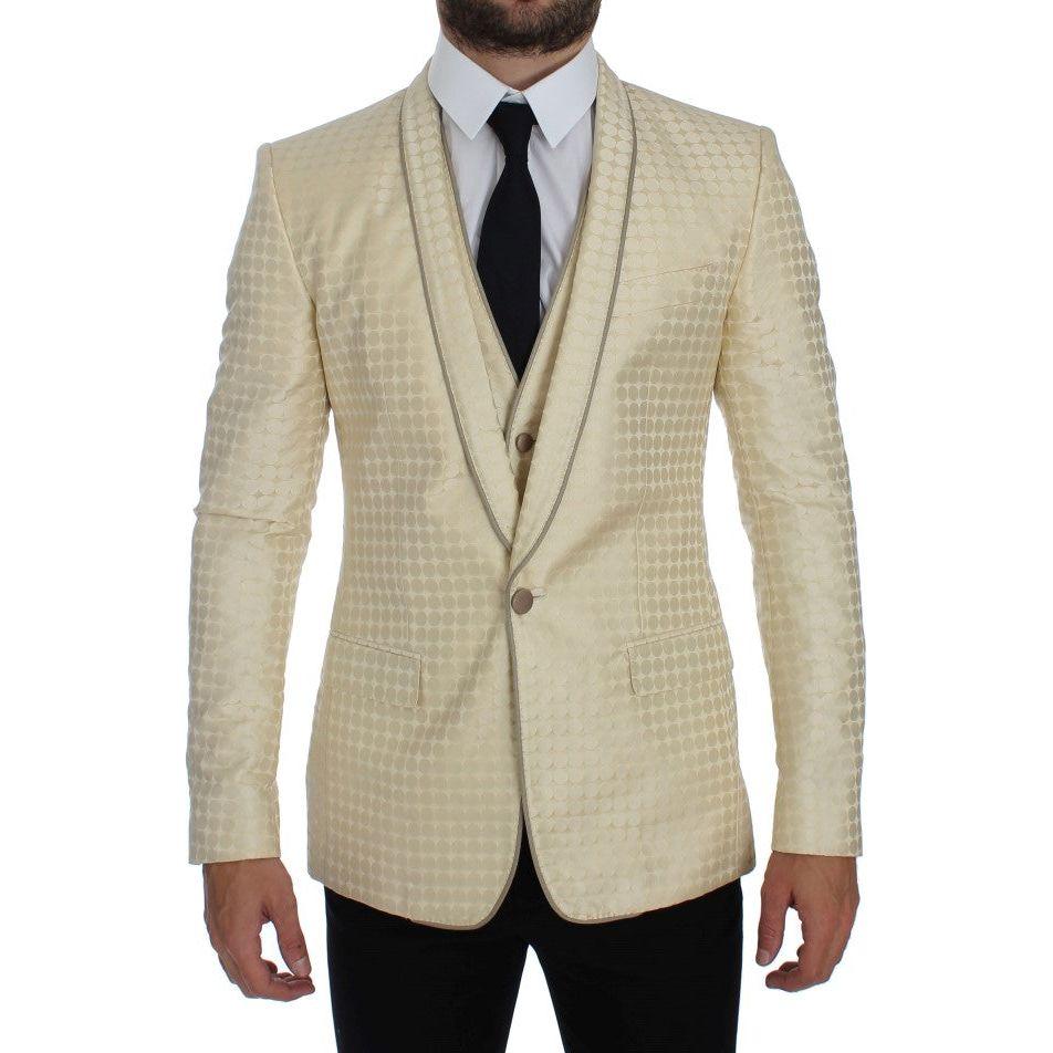 Dolce & Gabbana Beige Polka Dot Silk 2 Piece Blazer