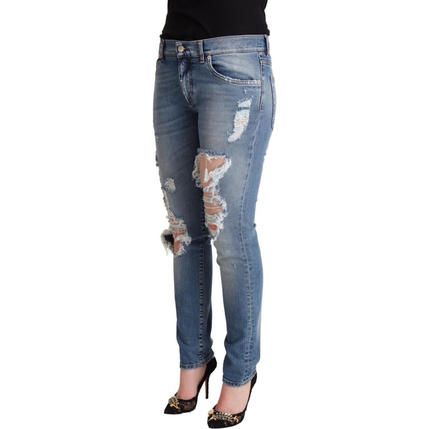 Dolce & Gabbana Blue Distressed Cotton Denim Skinny Jeans