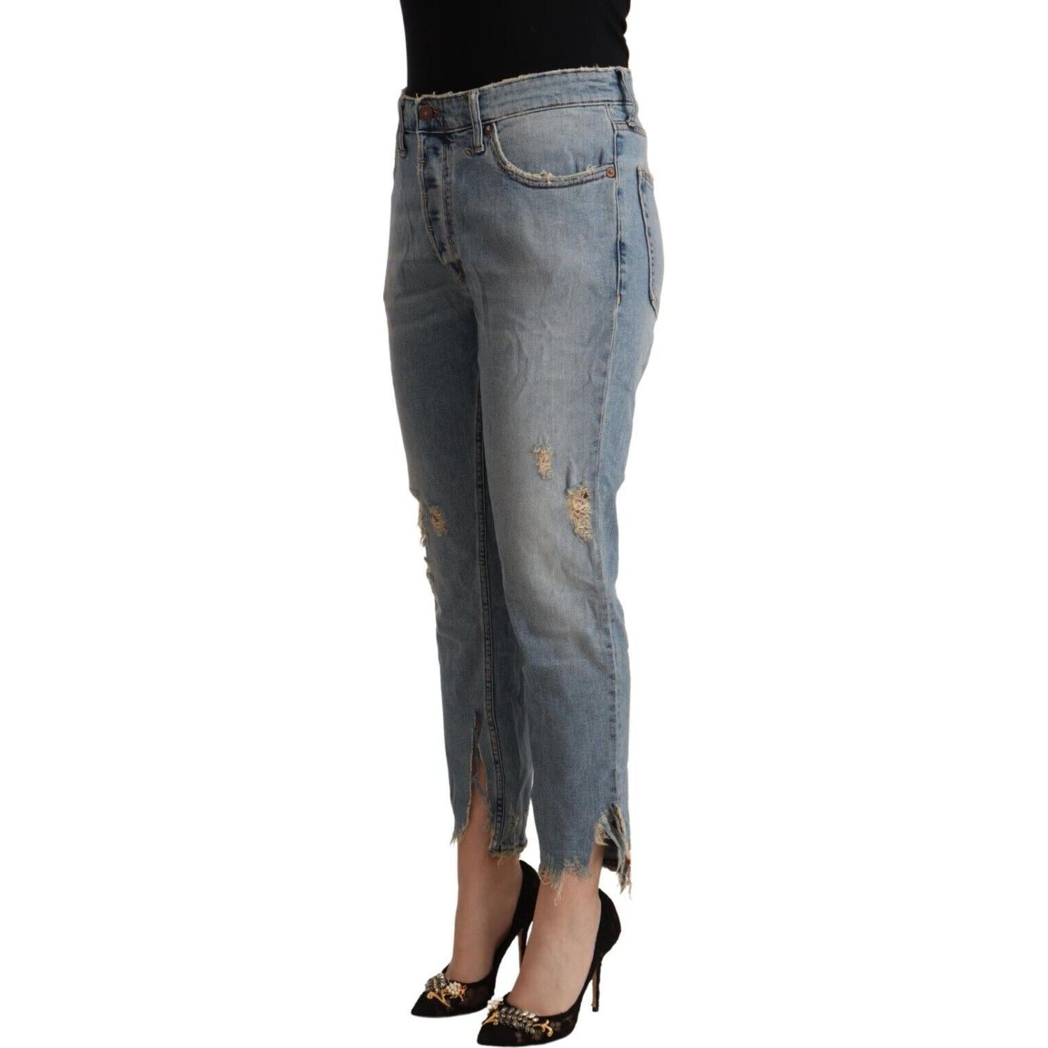 CYCLE Light Blue Distressed Mid Waist Cropped Denim Jeans