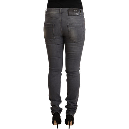 Acht Dark Gray Washed Cotton Denim Skinny Jeans