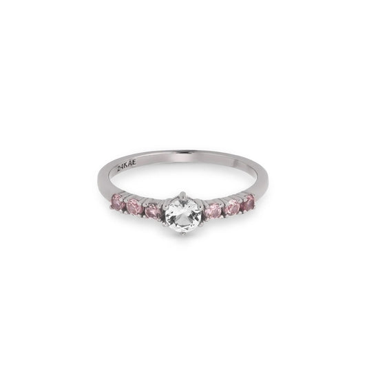 24KAE JEWELS JEWELRY Mod. 12401S/60, elegant silver ring with central clear gemstone and pink accents, perfect for special occasions.