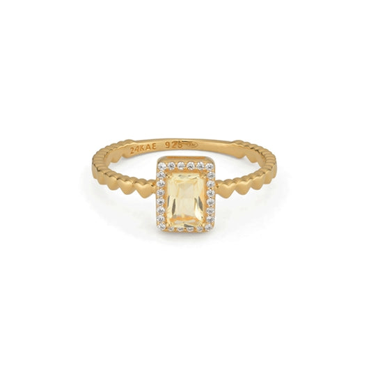 Gold ring from 24KAE JEWELS JEWELRY Mod. 12472Y/52 with rectangular gemstone and diamond detailing.