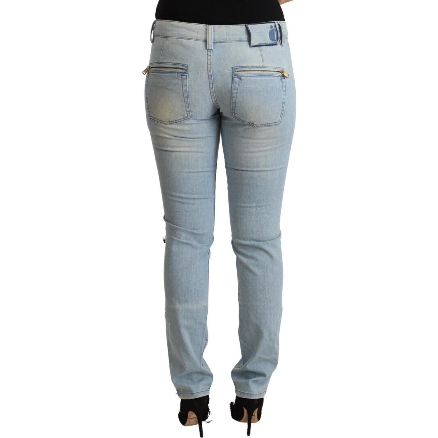MILA SCHÖN Light Blue Cotton Mid Waist Slim Fit Denim Jeans