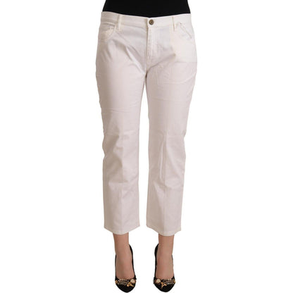 L'Autre Chose White Cotton Mid Waist Cropped Denim Jeans