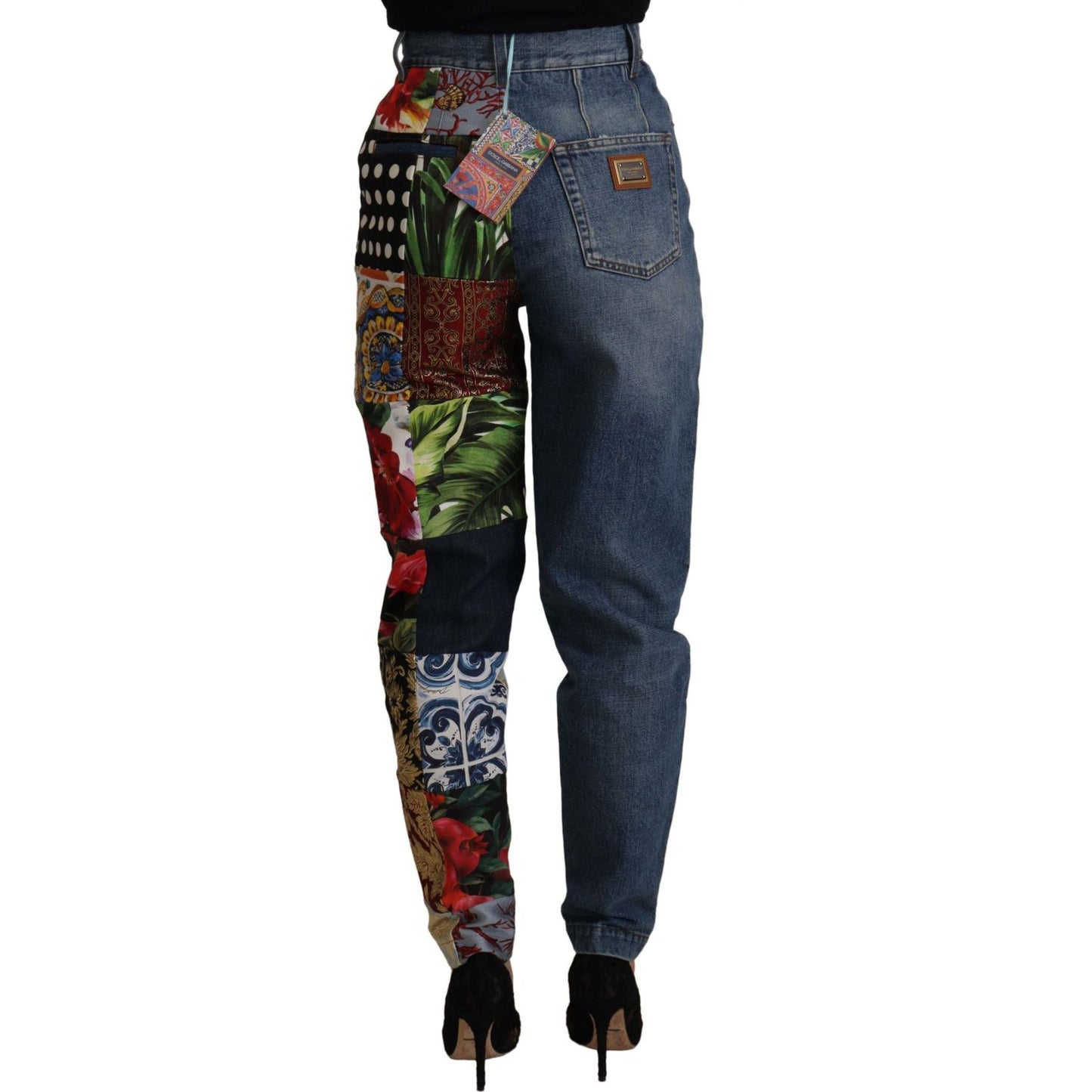 Dolce & Gabbana Blue Jeans Jacquard Majolica High Waist Pants