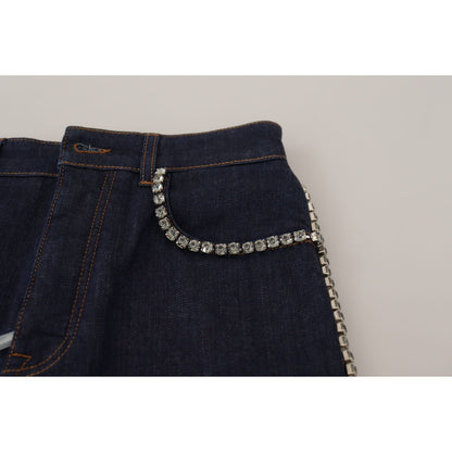Dolce & Gabbana Blue Denim Stretch Crystal Hot Pants Shorts