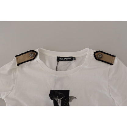 Dolce & Gabbana White Black Roses Crewneck Cotton T-shirt