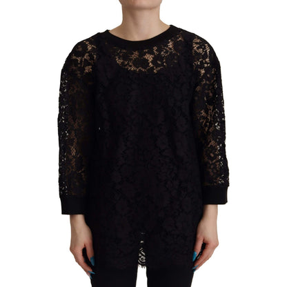 Dolce & Gabbana Black Floral Lace Pullover Sicily Blouse