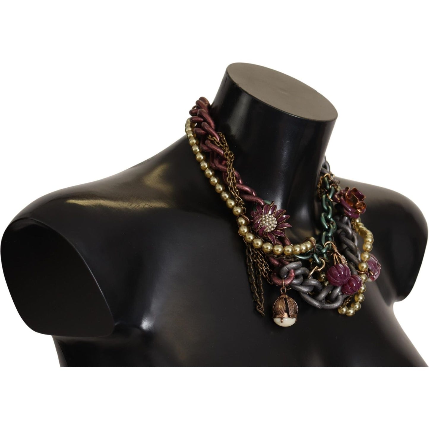 Dolce & Gabbana Gold Brass Sicily Floral Crystal Statement Necklace Necklace